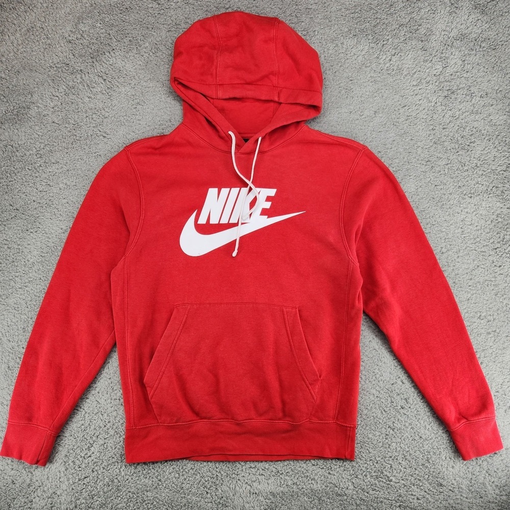 Nike Club Sportswear Fleece Hoodie Mens Size S Red Hooded Sweatshirt
